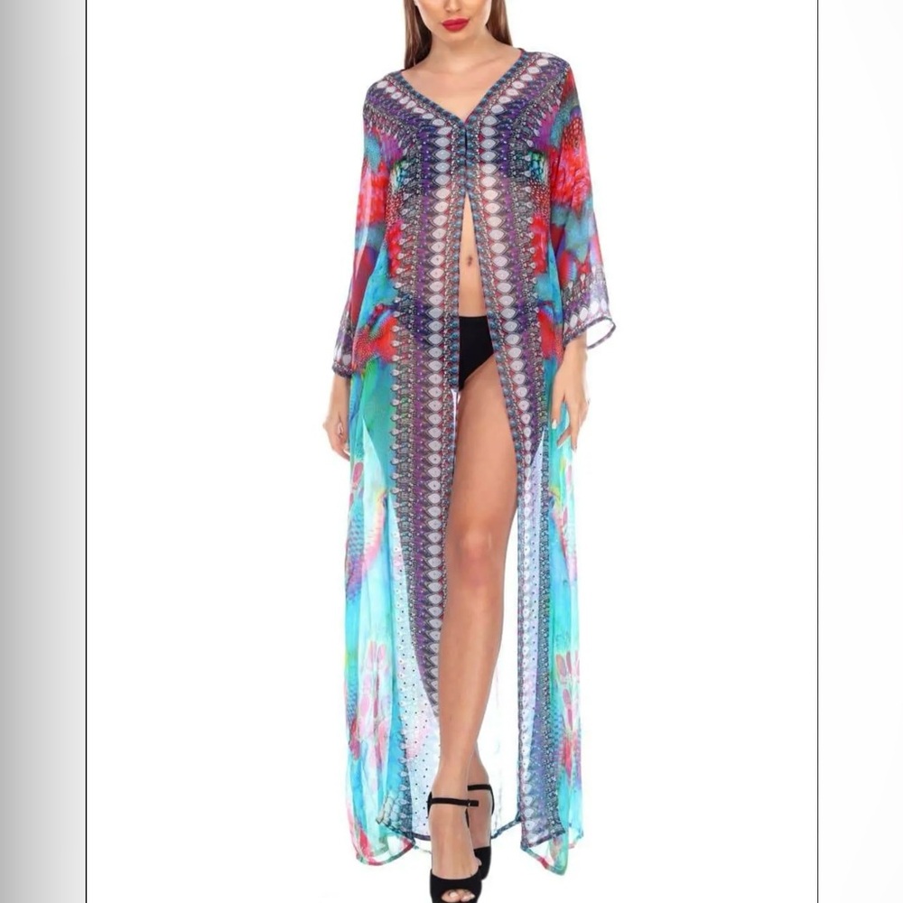 Elegant Multicolor Sheer Swim Cover-Up